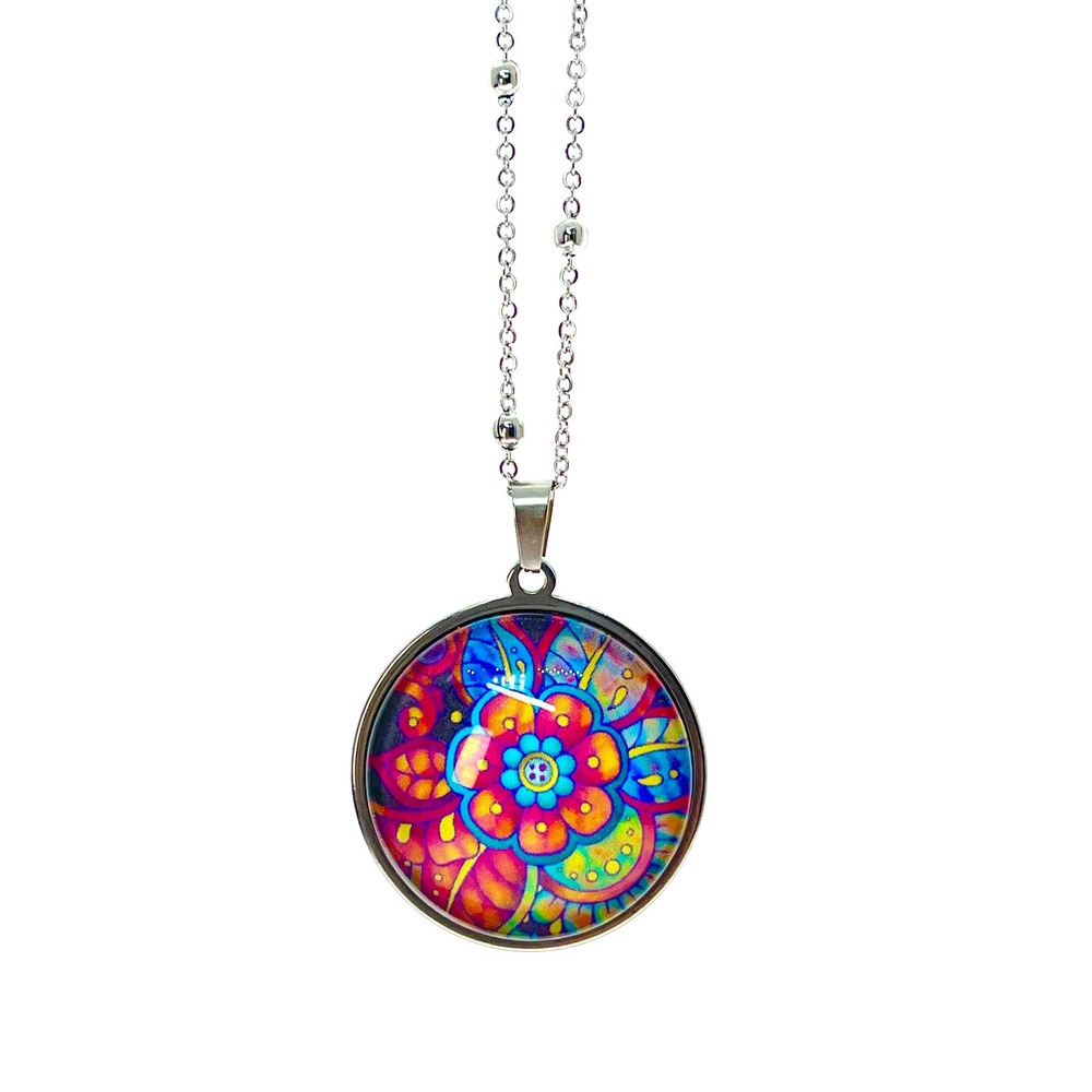 🚫SOLD Antique Psychedelic Rainbow Flower Necklace